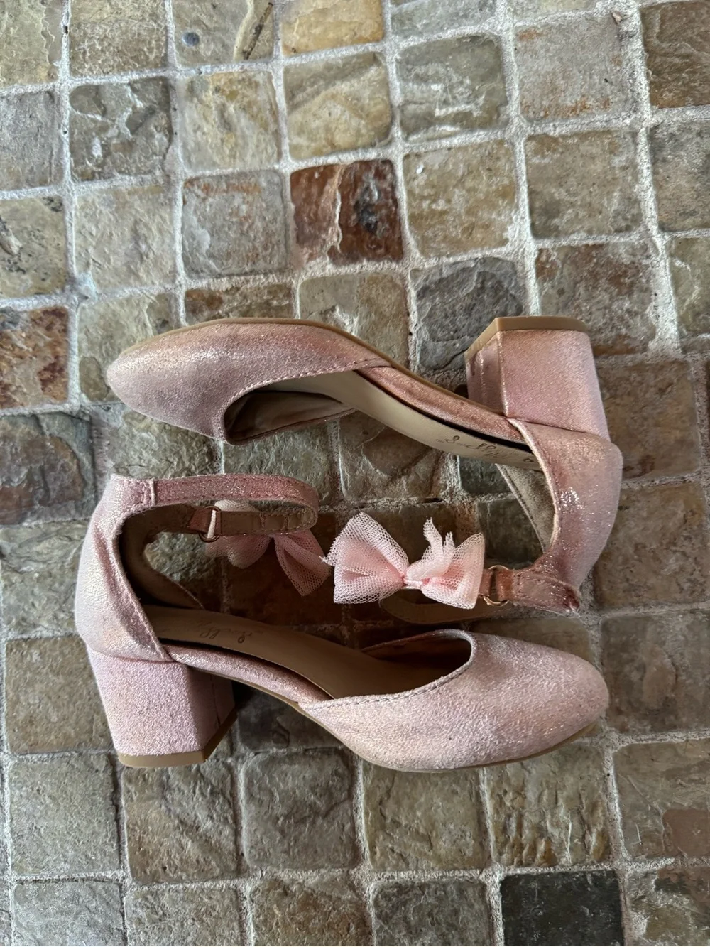 Girls' Pink Glitter Block Heel Mary Jane with Bow